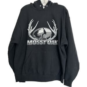 Jerzees VTG Men’s Mossy Oak Black Hooded Sweatshirt Logo Horns Size L